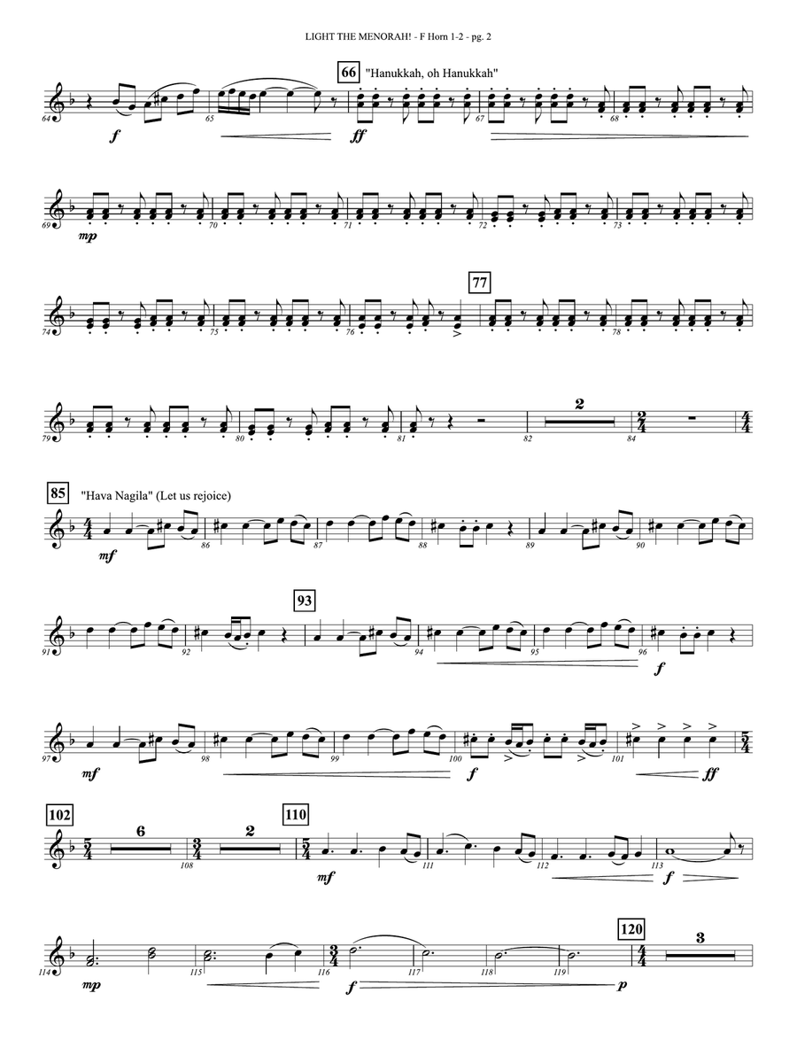 Light The Menorah!: 1st & 2nd F Horn Horn - Digital Sheet Music page 2