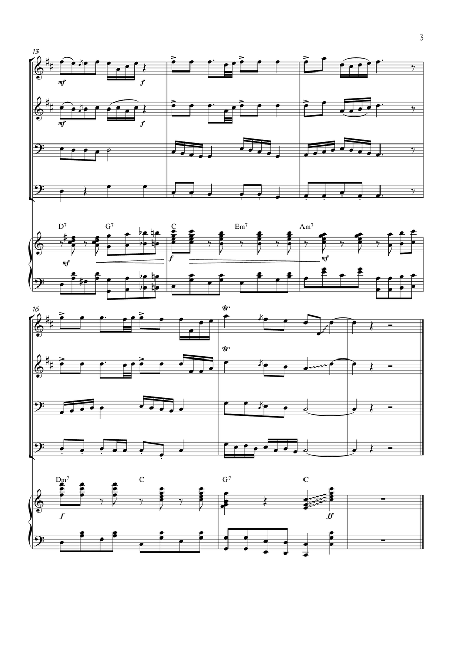 Jingle Bells - Brass Quartet & Piano in C Major - Advanced Brass Quartet - Digital Sheet Music page 3
