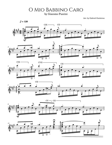 O Mio Babbino Caro (arranged for classical guitar)