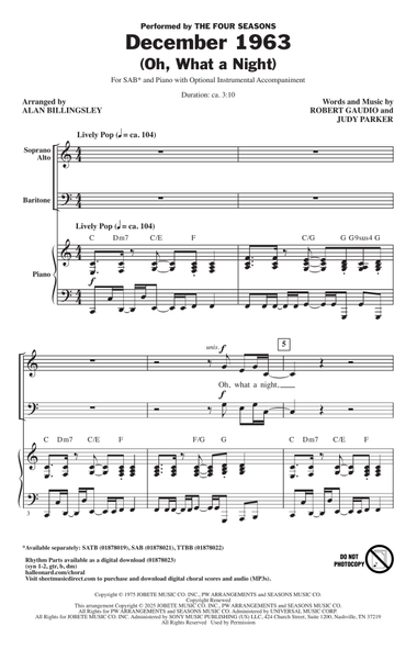 December 1963 (Oh, What A Night) (arr. Alan Billingsley)