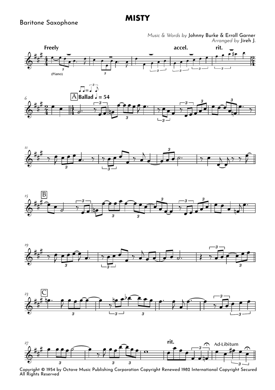 Misty by Erroll Garner Baritone Saxophone - Digital Sheet Music page 2