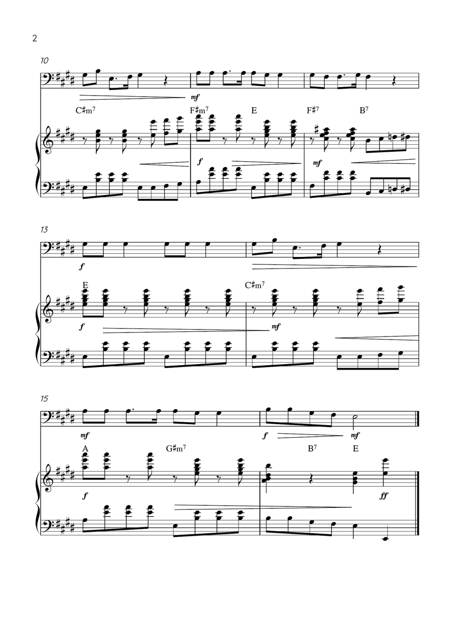 Jingle Bells - Trombone & Piano in E Major (Intermediate With Chords) Piano - Digital Sheet Music page 2