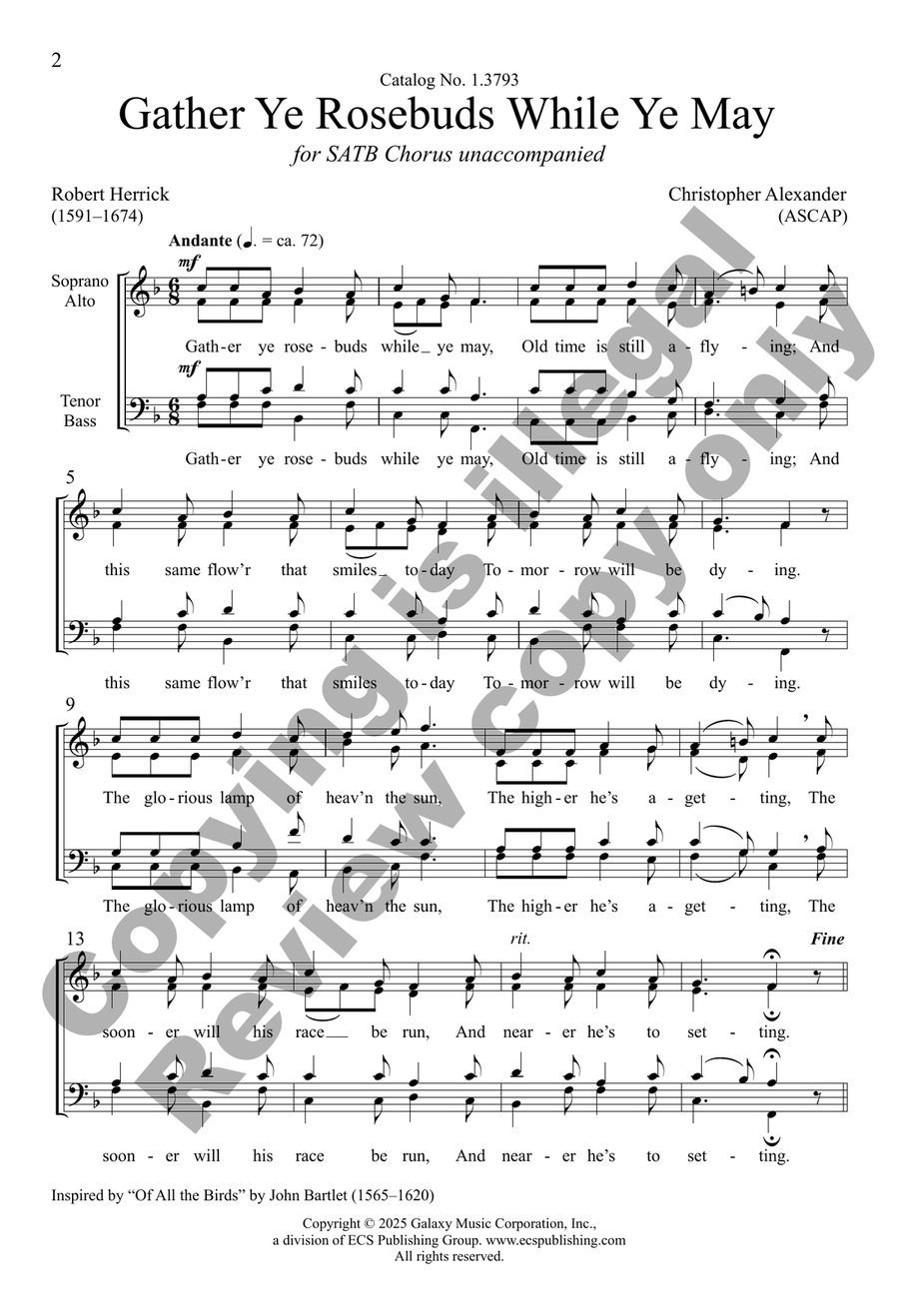 Gather Ye Rosebuds While Ye May (Choral Score) 4-Part - Sheet Music page 2