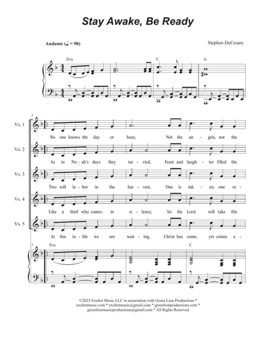 Stay Awake, Be Ready (Duet for Tenor and Bass solo)