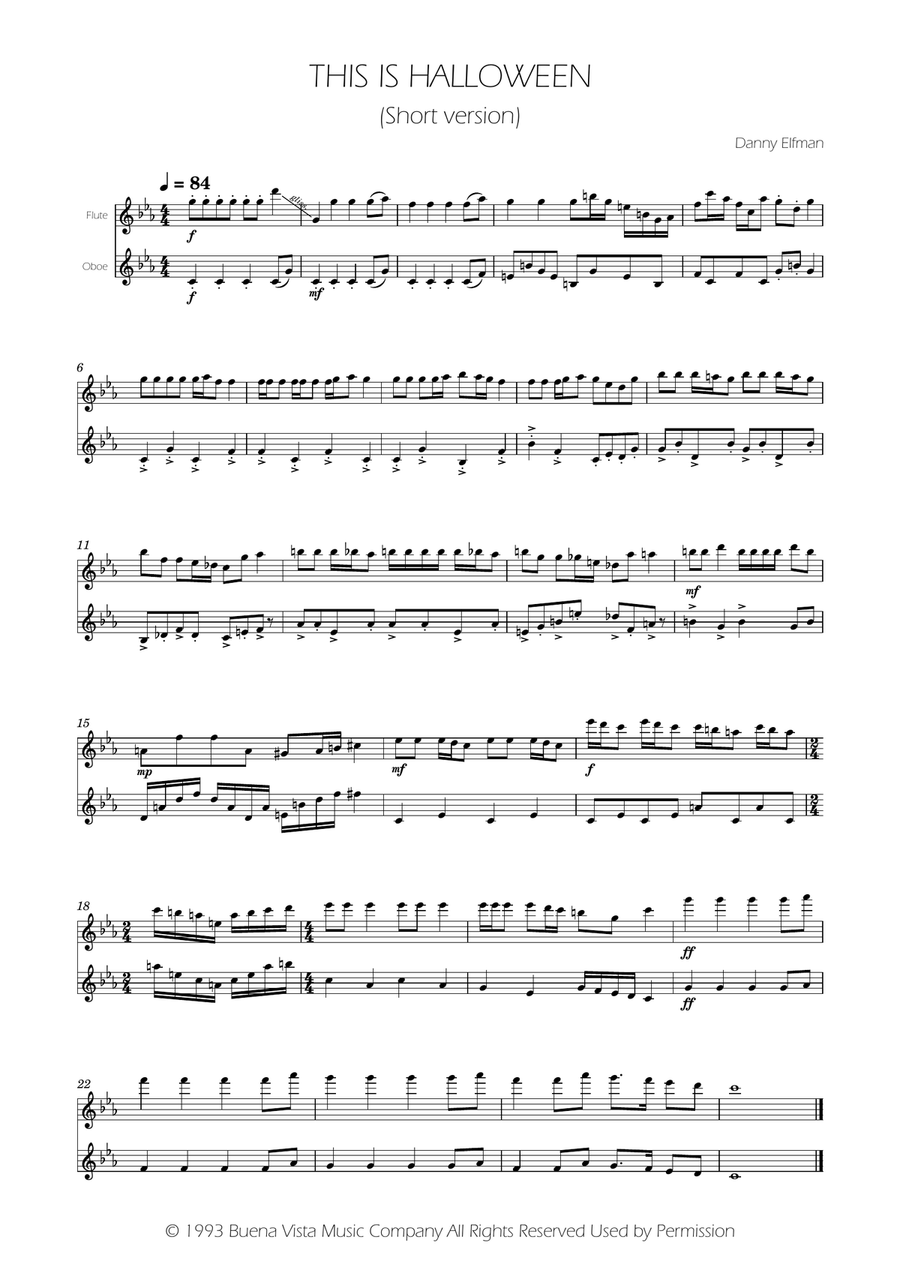 This Is Halloween by Danny Elfman - Flute, Oboe - Intermediate