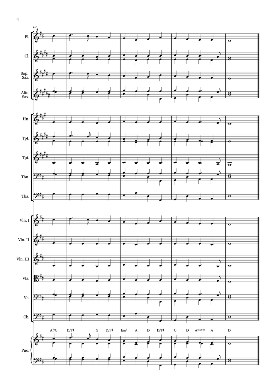 Crown Him with Many Crowns - for Beginner Orchestra with chords by George Job Elvey Large Ensemble - Digital Sheet Music page 4