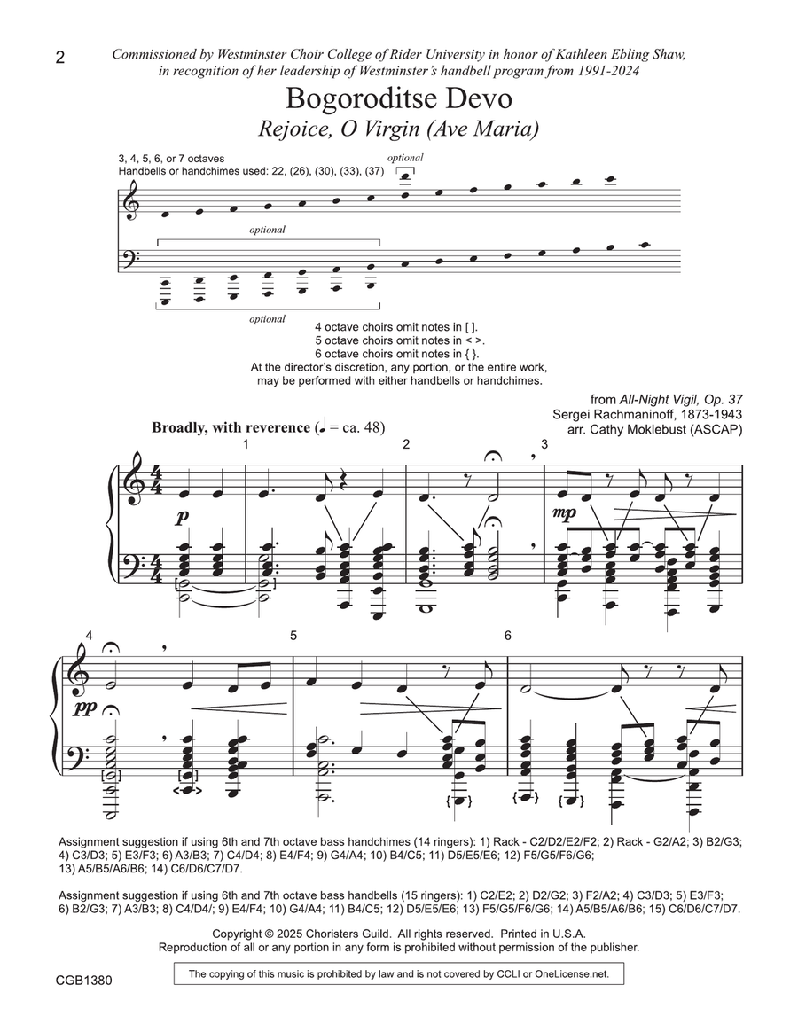 Bogoroditse Devo [Ave Maria] (3-7 octaves) by Sergei Rachmaninoff Handbell Choir - Digital Sheet Music page 2