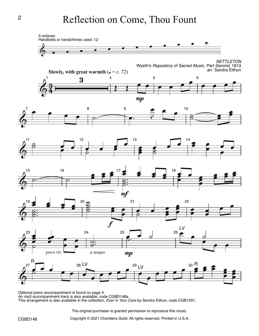 Reflection on Come, Thou Fount - 12 bells by Sandra Eithun School and Community - Digital Sheet Music page 2