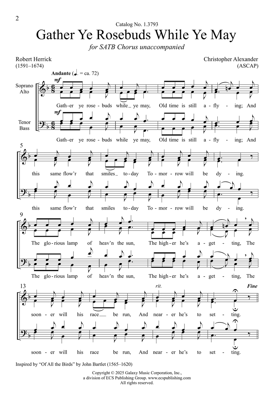 Gather Ye Rosebuds While Ye May (Choral Score) 4-Part - Digital Sheet Music page 2