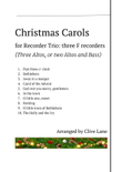 Christmas Carols for recorder trio: three F recorders (3 Altos or 2 Altos and Bass)