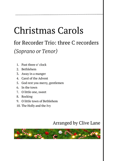 Christmas Carols for recorder trio - three C recorders (Soprano or Tenor)