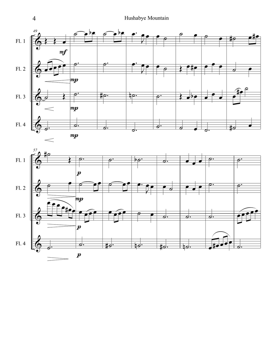 Hushabye Mountain Flute Quartet - Digital Sheet Music page 4