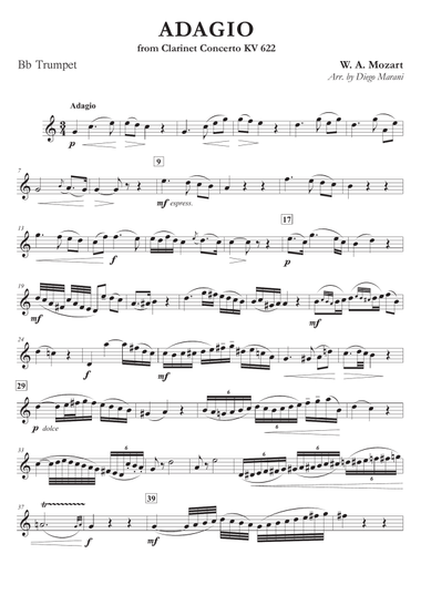 Adagio from Clarinet Concerto for Trumpet and Piano