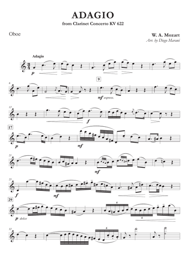 Adagio from Clarinet Concerto for Oboe and Piano