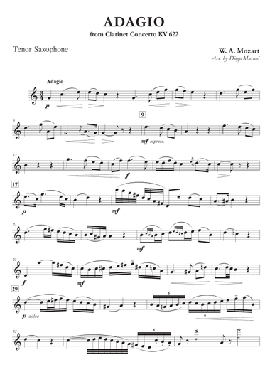 Adagio from Clarinet Concerto for Tenor Saxophone and Piano