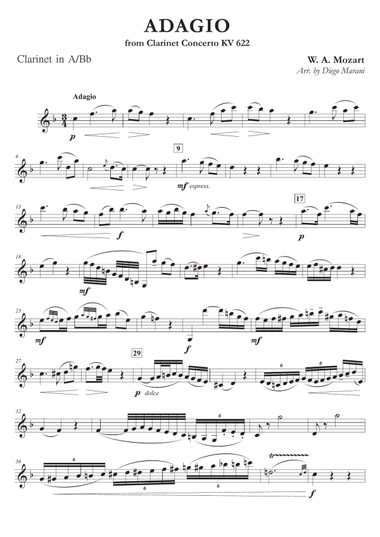 Adagio from Clarinet Concerto for Clarinet and Piano