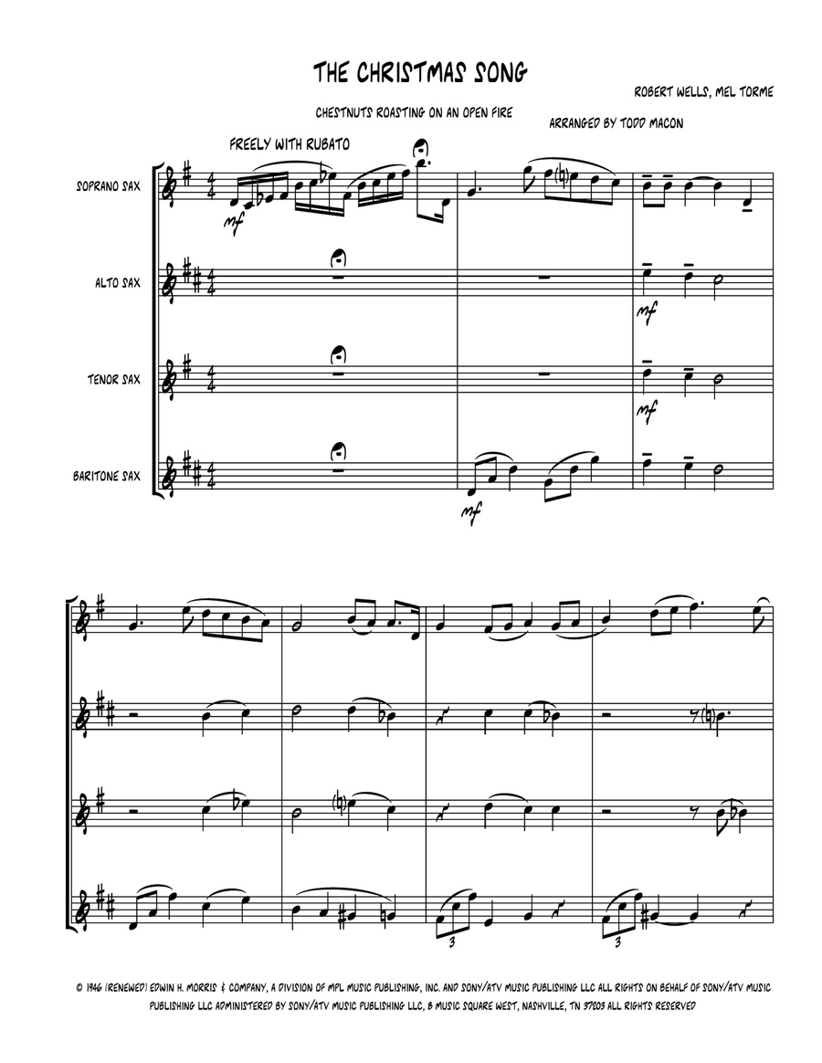 The Christmas Song (Chestnuts Roasting On An Open Fire) Saxophone Quartet scores gallery preview page 2