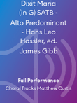 Dixit Maria (in G) SATB - Alto Predominant - Hans Leo Hassler, ed. James Gibb