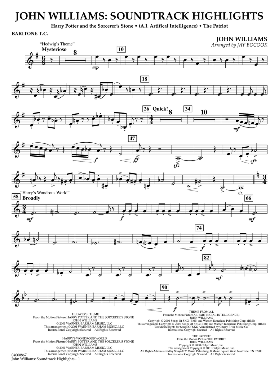 John Williams: Soundtrack Highlights (arr. Jay Bocook) - Baritone T.C. Concert Band scores gallery preview page 1