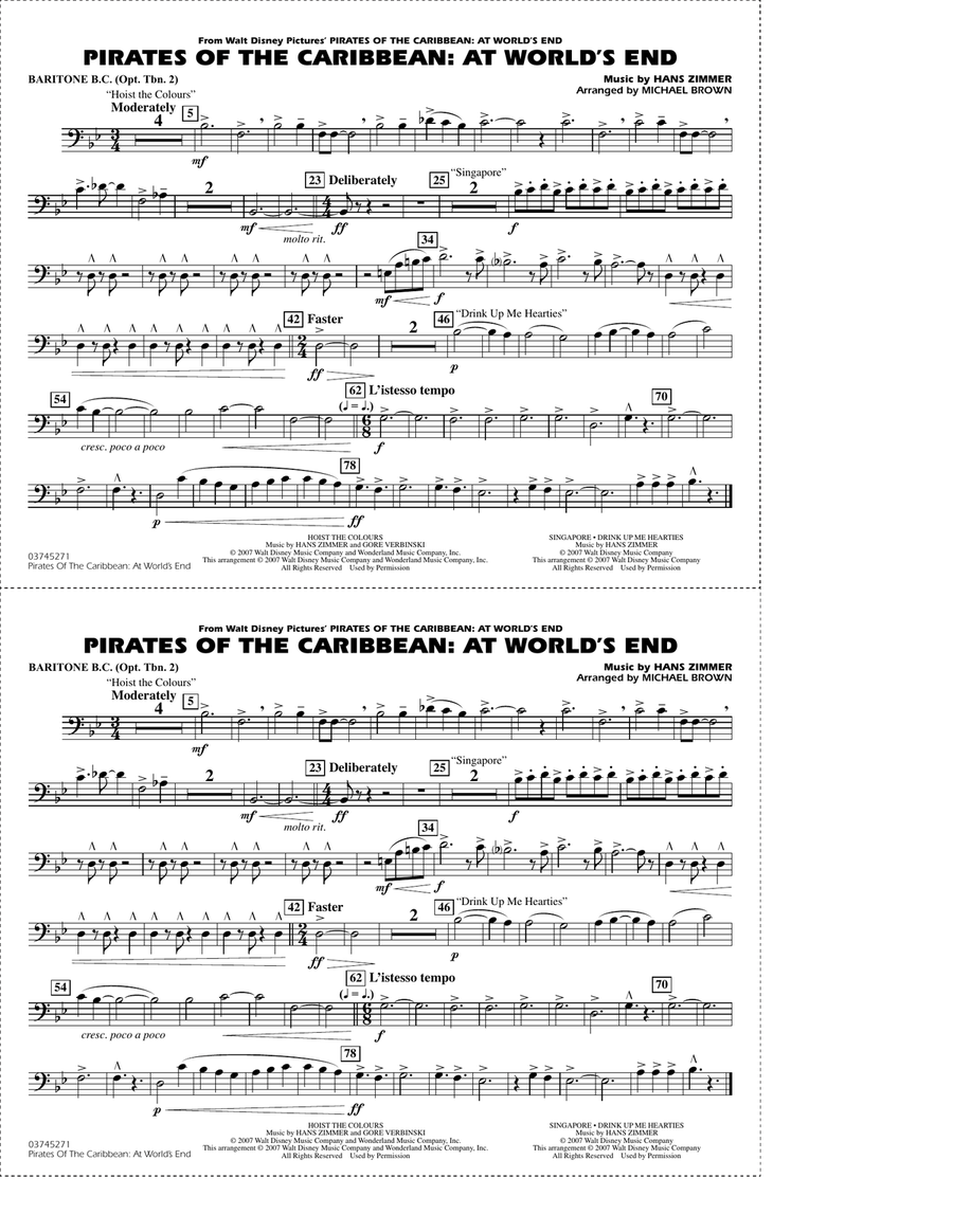 Pirates of the Caribbean: At World's End (arr. Brown) - Baritone B.C. (Opt. Tbn. 2) Marching Band scores gallery preview page 1