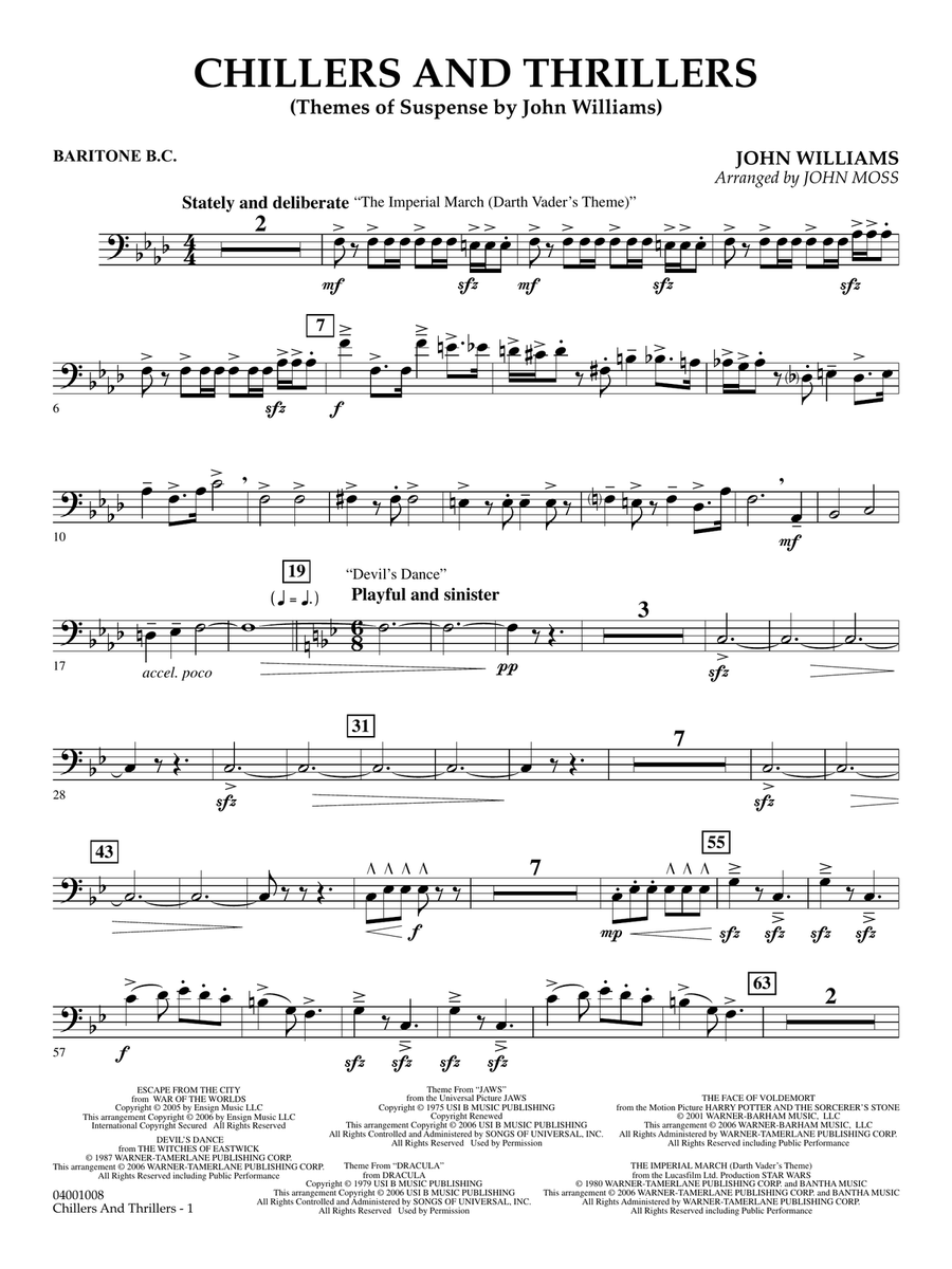Chillers and Thrillers (arr. John Moss) - Baritone B.C. Concert Band scores gallery preview page 1