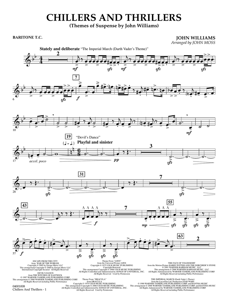 Chillers and Thrillers (arr. John Moss) - Baritone T.C. Concert Band scores gallery preview page 1