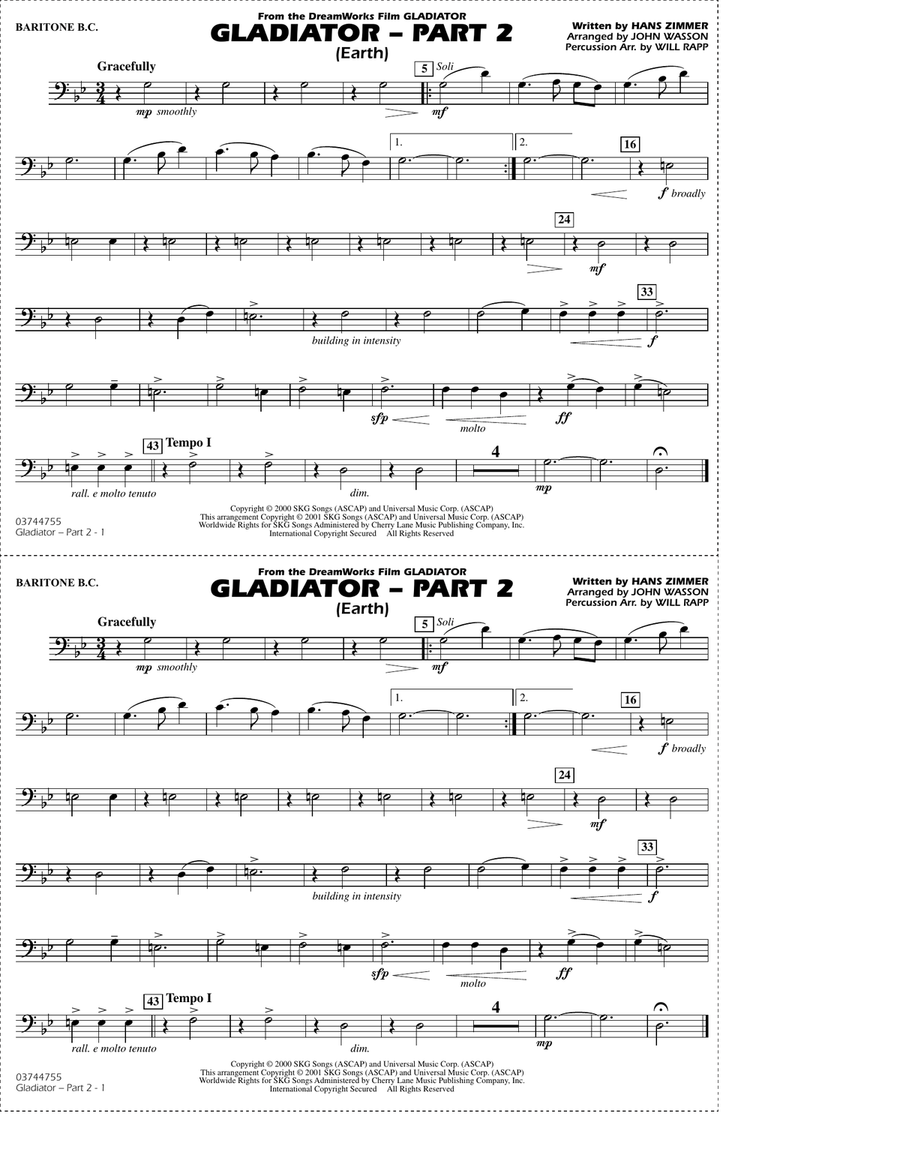 Gladiator Part 2 (arr. Rapp & Wasson) - Baritone B.C. Marching Band scores gallery preview page 1