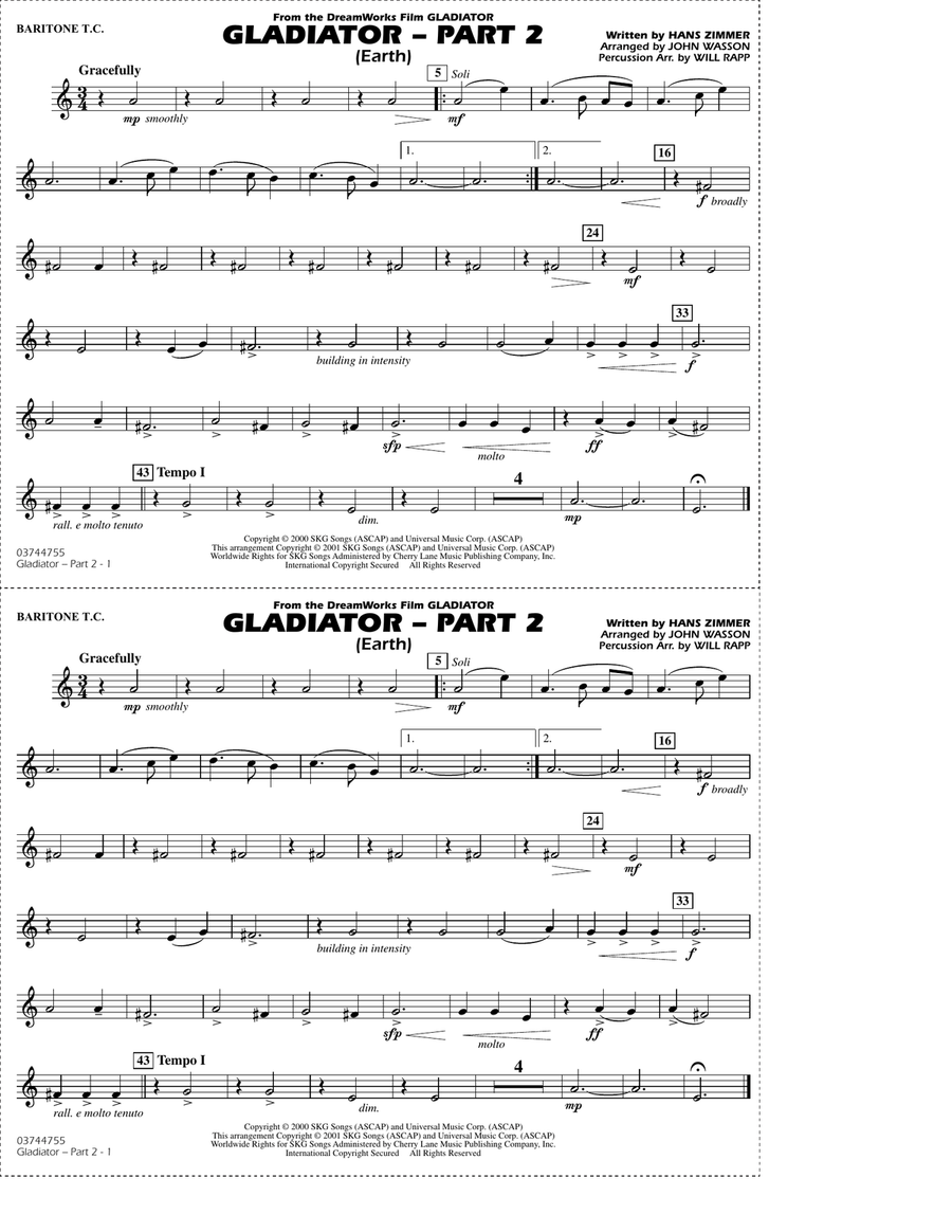 Gladiator Part 2 (arr. Rapp & Wasson) - Baritone T.C. Marching Band scores gallery preview page 1