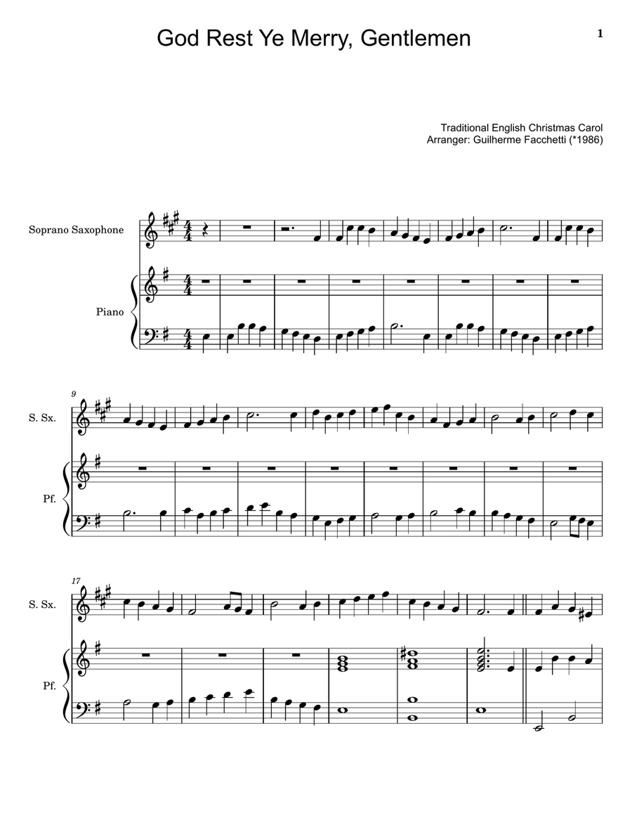 God Rest Ye Merry, Gentlemen - Arranged for S. Sax. and Piano. Woodwind Duet scores gallery preview page 1