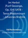 Im Herbst (Funf Gesange, Op. 104) SATB - Tenor Predominant - Johannes Brahms