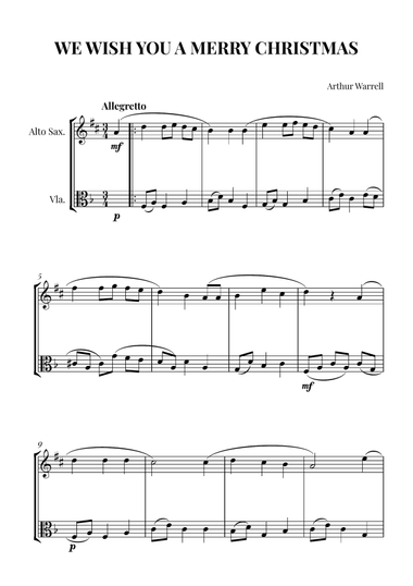 We Wish You a Merry Christmas - for Alto Saxophone and Viola