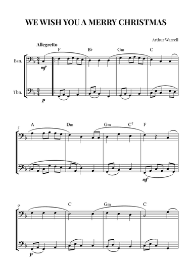 We Wish You a Merry Christmas - for Bassoon and Trombone (with Chords)