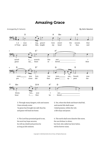 Amazing Grace (Key of D Major)