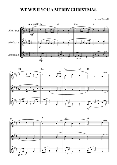 We Wish You a Merry Christmas - Alto Sax Trio (with Chords)