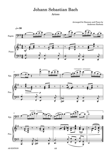 Arioso from Cantata BWV 156 - Bassoon Solo and Piano