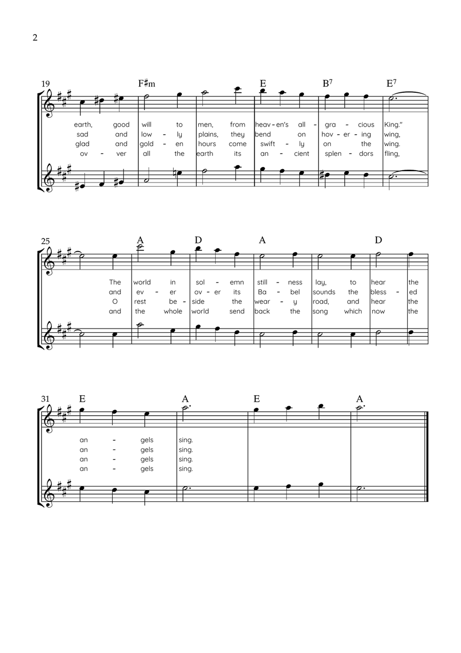 It Came Upon a Midnight Clear - Flute Duet in A Major With Chords & Lyrics - Easy by Richard Storrs Willis Flute Duet - Digital Sheet Music page 2