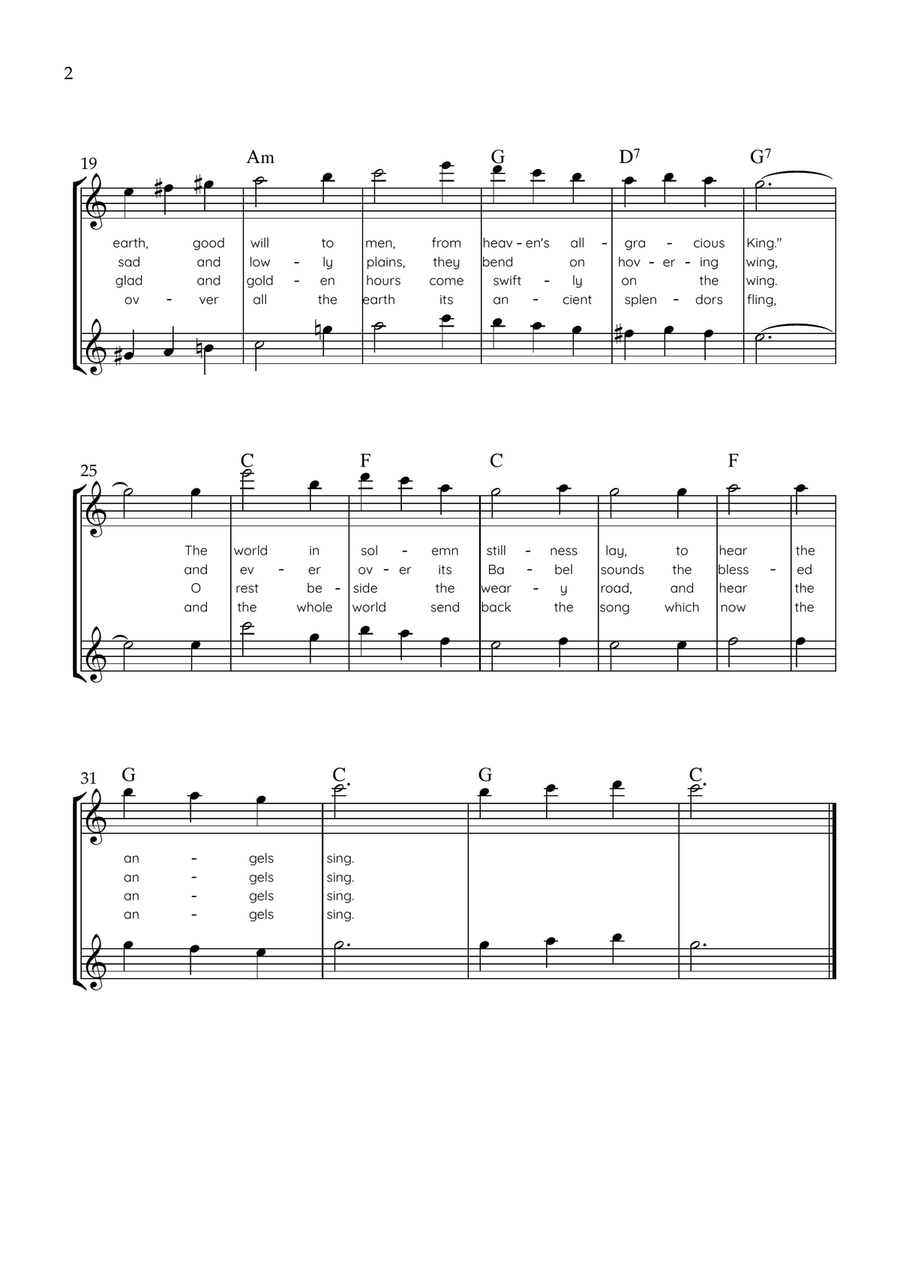 It Came Upon a Midnight Clear - Flute Duet in C Major With Chords & Lyrics - Easy by Richard Storrs Willis Flute Duet - Digital Sheet Music page 2