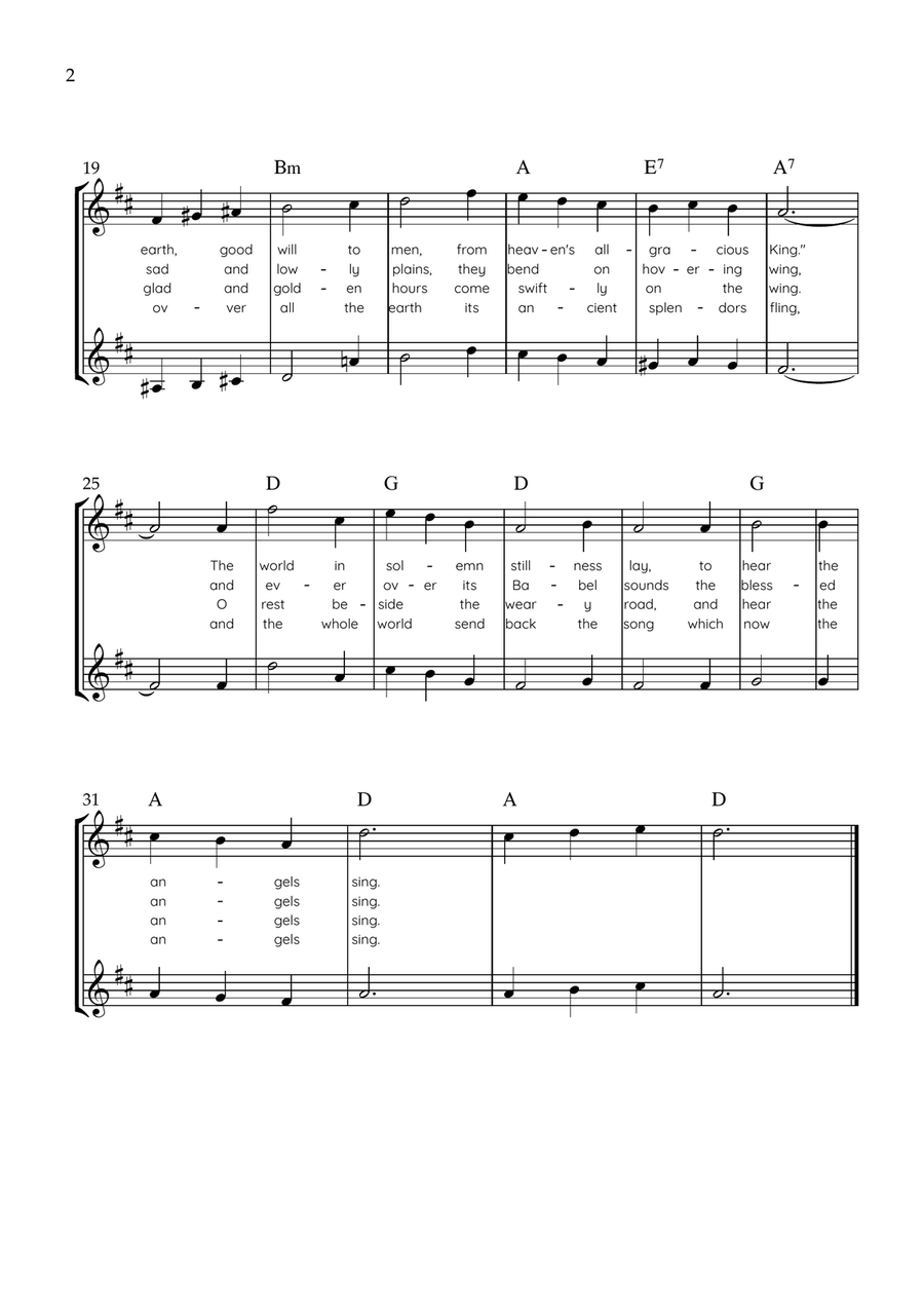 It Came Upon a Midnight Clear - Flute Duet in D Major With Chords & Lyrics - Easy by Richard Storrs Willis Flute Duet - Digital Sheet Music page 2