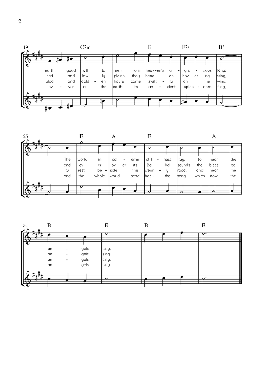 It Came Upon a Midnight Clear - Flute Duet in E Major With Chords & Lyrics - Easy by Richard Storrs Willis Flute Duet - Digital Sheet Music page 2