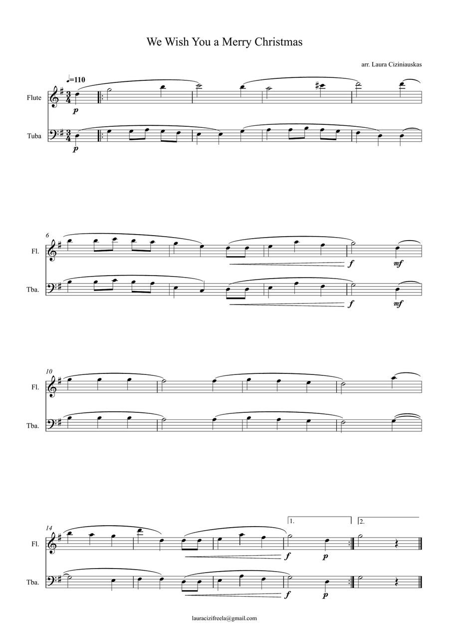We Wish You a Merry Christmas – Easy Flute and Tuba Duet G Major Beginner Arrangement by Traditional Flute - Digital Sheet Music page 2