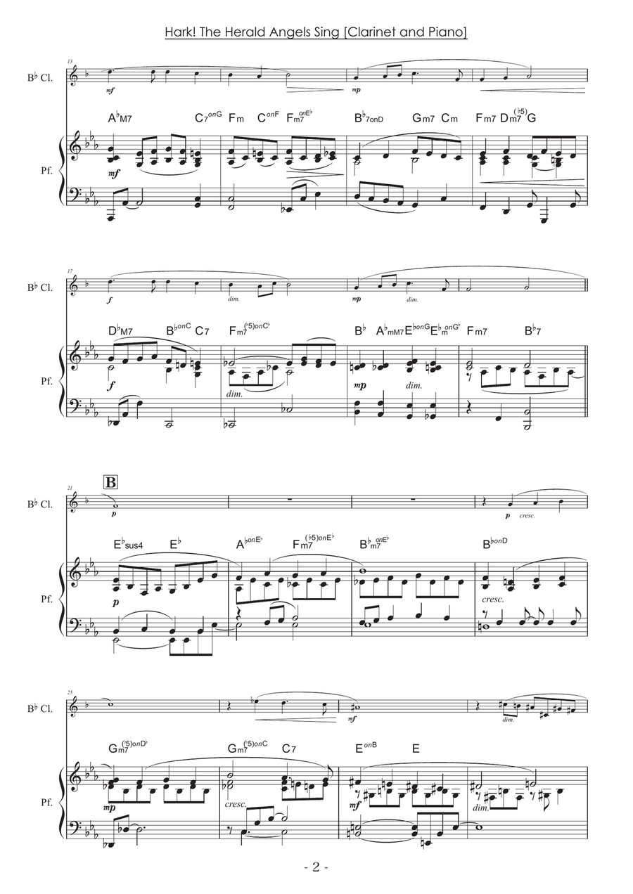 Hark! The Herald Angels Sing [Clarinet and Piano / Christmas Music Arr.] by Felix Bartholdy Mendelssohn B-Flat Clarinet - Digital Sheet Music page 2