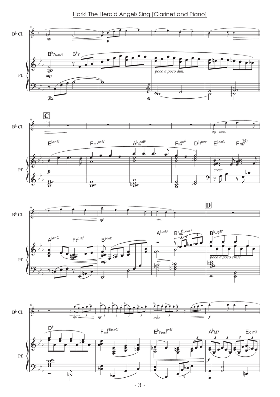 Hark! The Herald Angels Sing [Clarinet and Piano / Christmas Music Arr.] by Felix Bartholdy Mendelssohn B-Flat Clarinet - Digital Sheet Music page 3