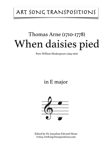 ARNE: When daisies pied (transposed to E major)