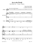 Joy to the World (EASY PIANO TRIO for 3 Players on 1 Piano) Easy Piano scores gallery preview page 5