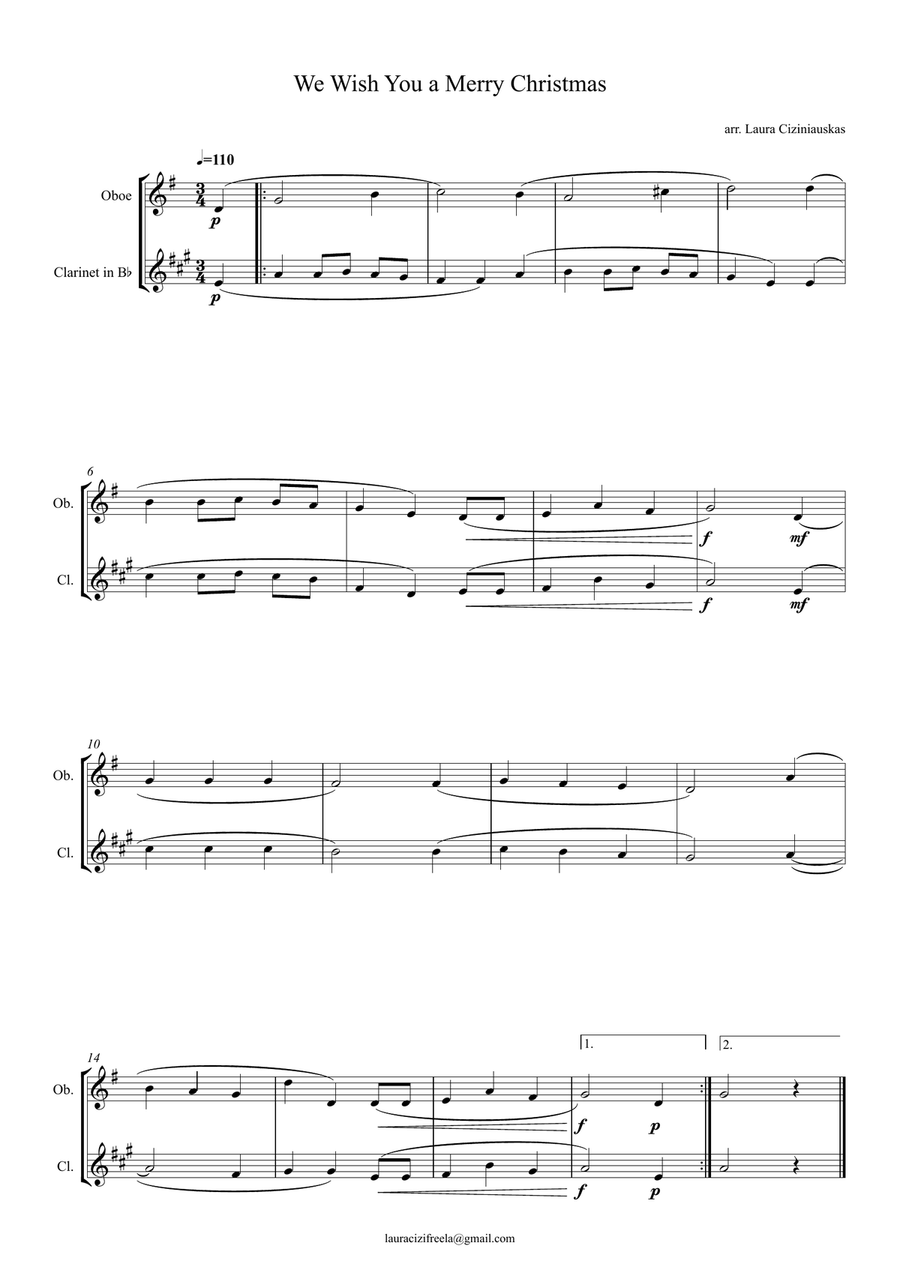 We Wish You a Merry Christmas – Easy Clarinet and Oboe Duet G Major Beginner Arrangement by Traditional Woodwind Duet - Digital Sheet Music page 2