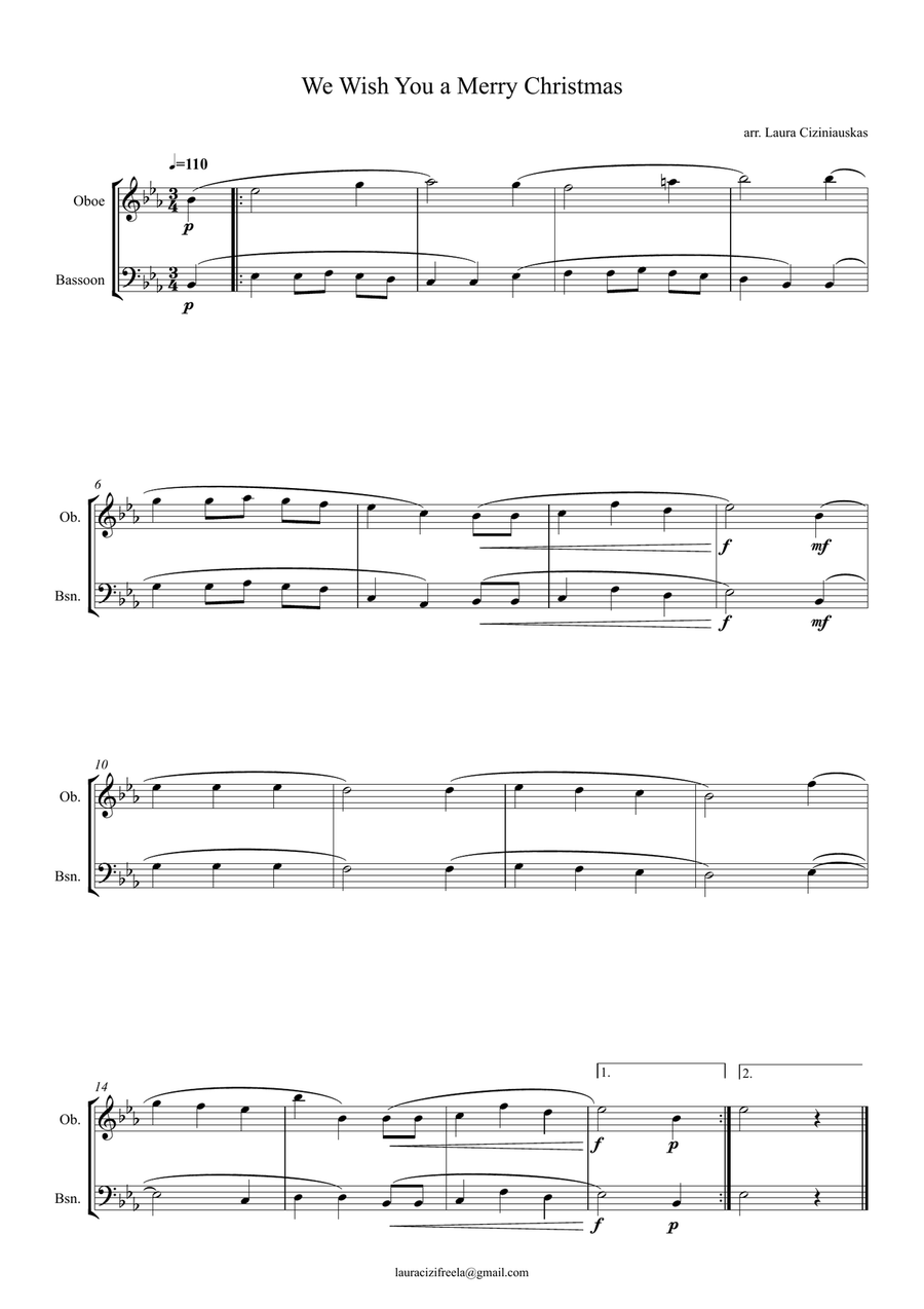 We Wish You a Merry Christmas – Easy Bassoon and Oboe Duet E-flat Major Beginner Arrangement by Traditional Woodwind Duet - Digital Sheet Music page 2
