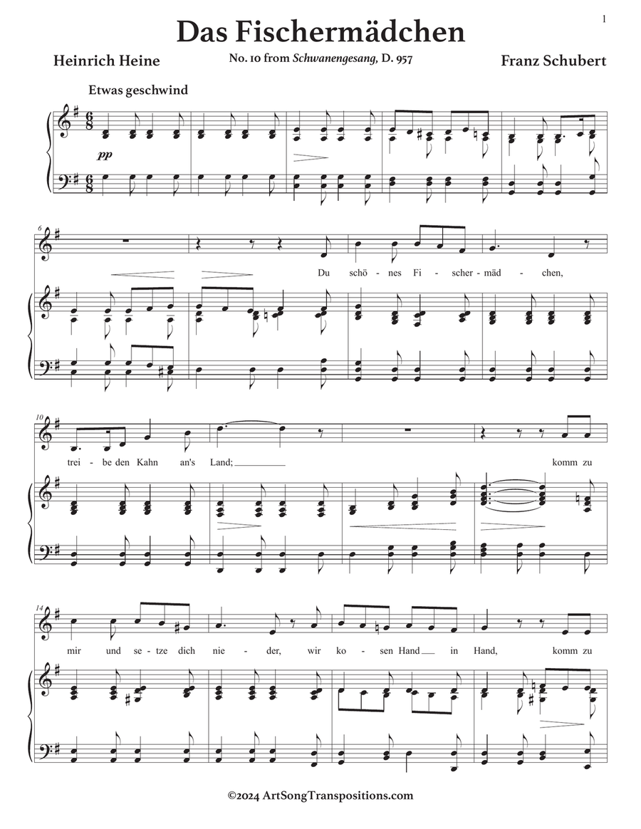 SCHUBERT: Das Fischermädchen, D. 957 no. 10 (transposed to G major) by Franz Schubert Piano, Vocal - Digital Sheet Music page 2