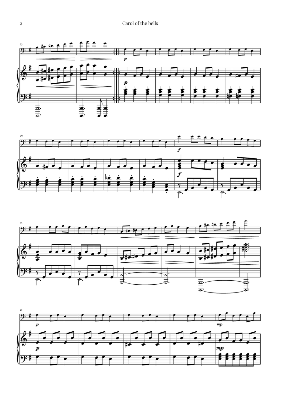 Carol Of The Bells | CELLO and PIANO Piano - Digital Sheet Music page 2