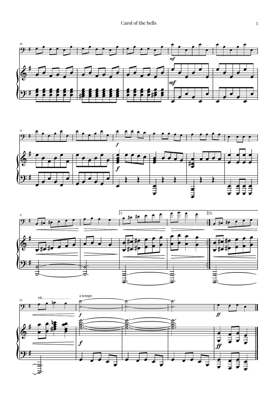 Carol Of The Bells | CELLO and PIANO Piano - Digital Sheet Music page 3