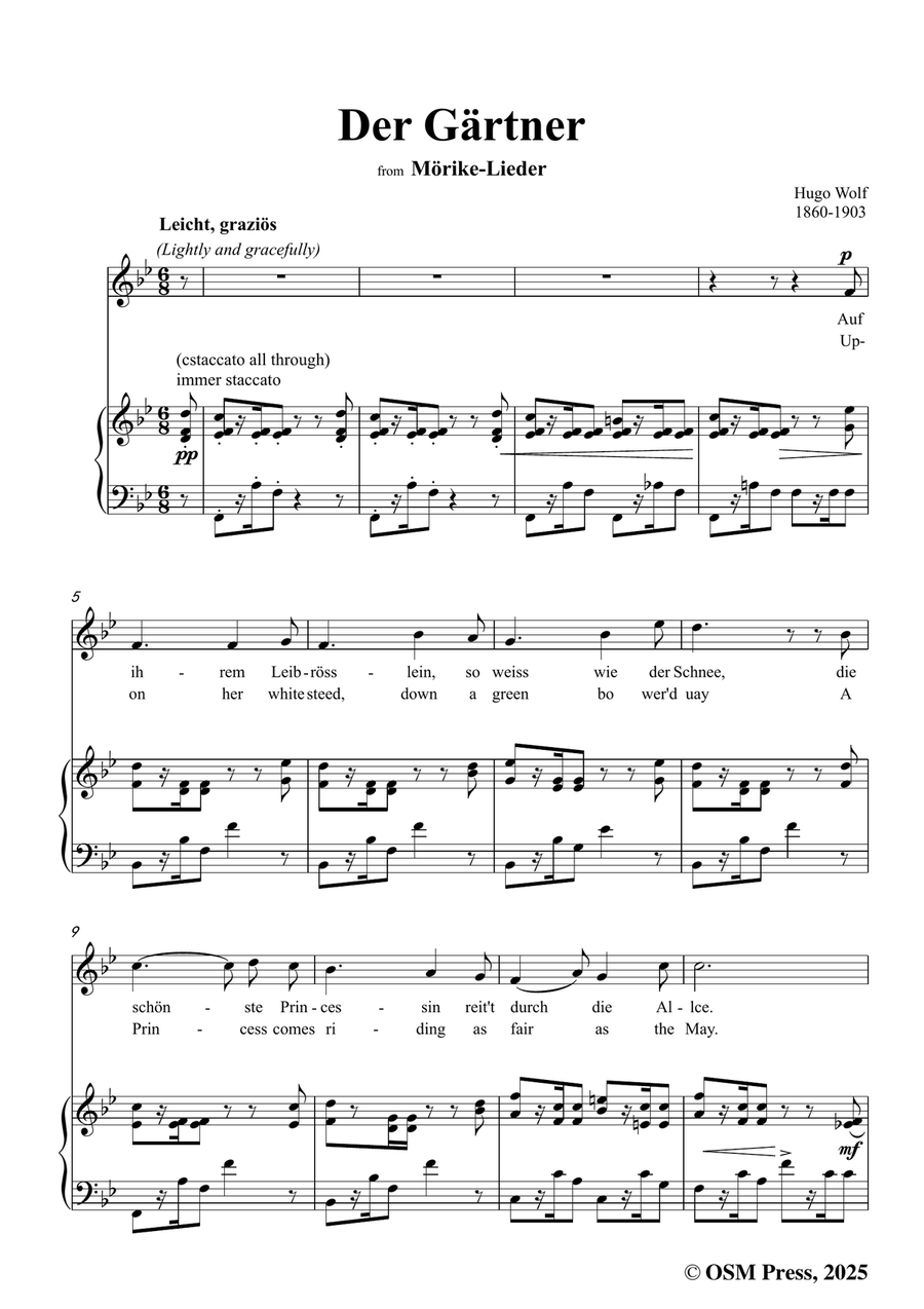 H. Wolf-Der Gartner,in B flat Major by Hugo Wolf Piano, Vocal - Digital Sheet Music page 3